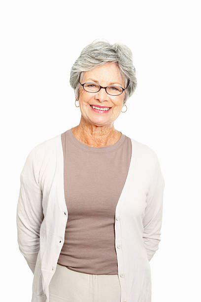 istock Senior woman standing on white background 183783167