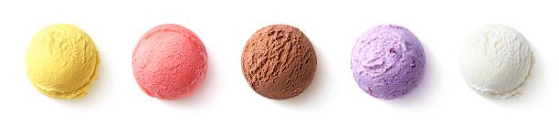istock Set of five various ice cream scoops or balls isolated on white background 1837834693