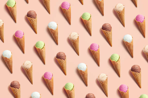 istock Colorful ice cream pattern on pastel orange background, top view, flat lay 1837834697