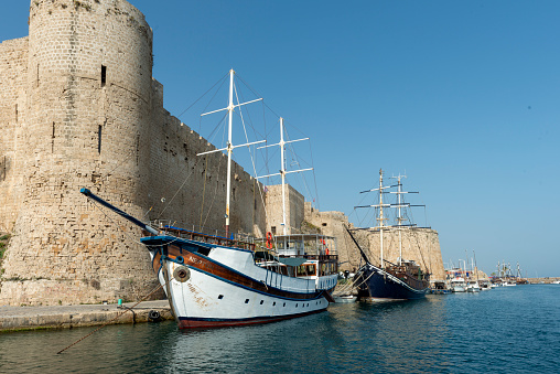 Beautiful view of old harbour in Kyrenia town, North Cyprus. June 19, 2014