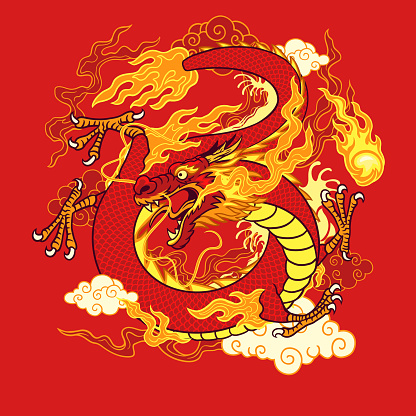 Vector of Oriental Dragon Concept Hand Drawn Illustration