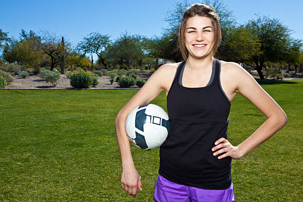 istock Young woman with soccer ball. 183784268
