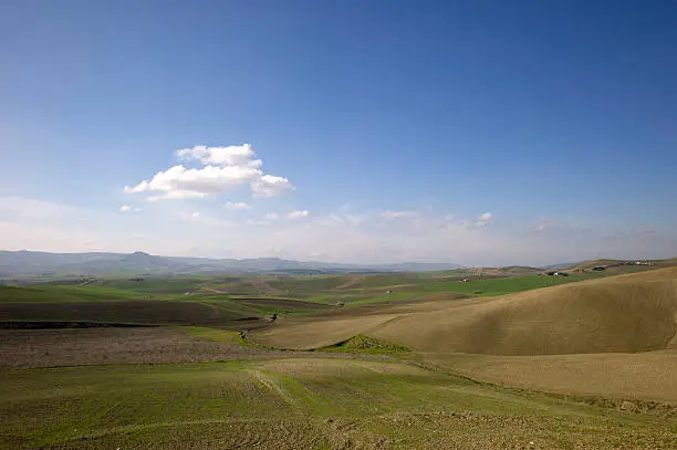 Rolling farm land in the Basilicata region of Italy