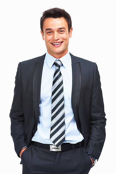 istock Smiling businessman on white background 183784513