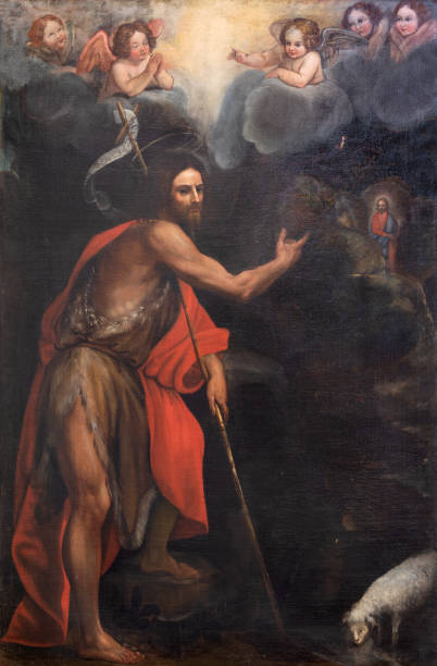 Genova - The painting of St. John the Baptist (Lamb of God) in the church Chiesa di Francesco da Paola stock photo