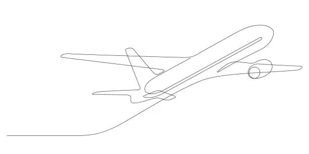 Vector illustration of airplane takeoff minimalist continuous one line drawing thin line