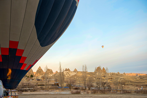 The great tourist attraction of Cappadocia - balloon flight. Cappadocia is known around the world as one of the best places to fly with hot air balloons. Goreme, Cappadocia, Turkey”