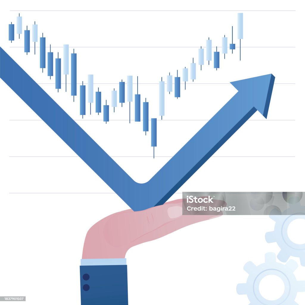 Changing Stock Graph Businessman Hand Helps Graph Change Direction Fall Of Arrow Changes To ...