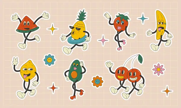 Vector illustration of fruits in groovy