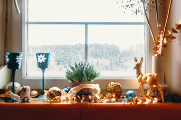 Photo of Window view on a Snowy Forest in Winter