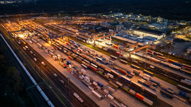 istock Railyard, freight yard and freight trains - aerial view 1837919104