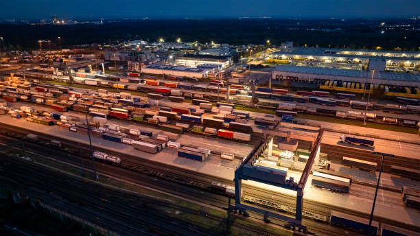 istock Railyard, freight yard and freight trains - aerial view 1837920148