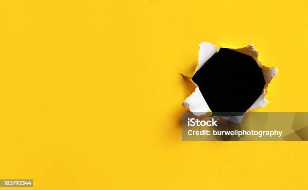 Yellow Torn Paper Hole Horizontal Stock Photo - Download Image Now - Hole, Paper, Cut Or Torn Paper