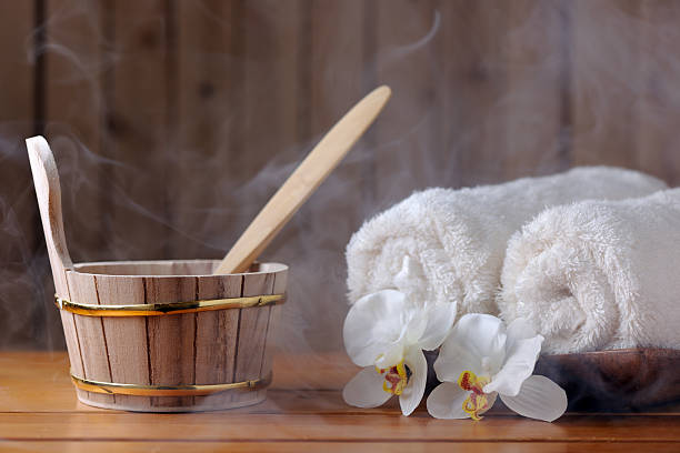 Sauna con bagno turco, attrezzatura - foto stock