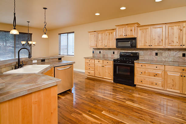 istock Modern kitchen with hardwood cabinets and floor 183793023