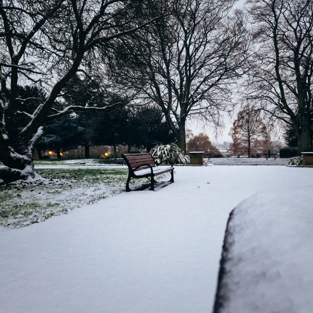 primeira neve, inglaterra burton em trent, park staphenhill - st peters square - fotografias e filmes do acervo