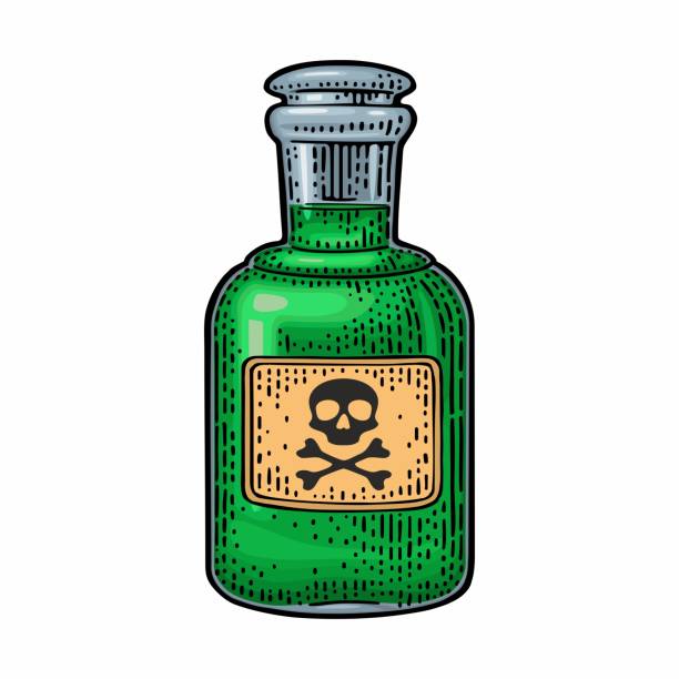 istock Vintage bottle with toxic. Skull and crossbones on label. Vector engraving 1837947443