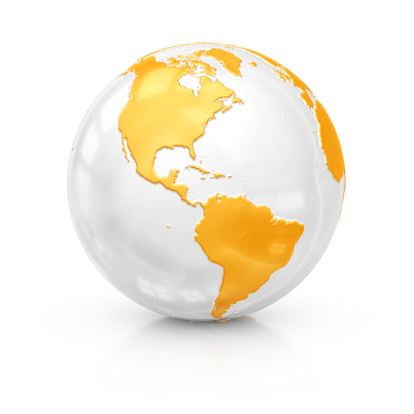 Textured golden Earth Globe showing Europe in front. Blue gradient background. 3d render