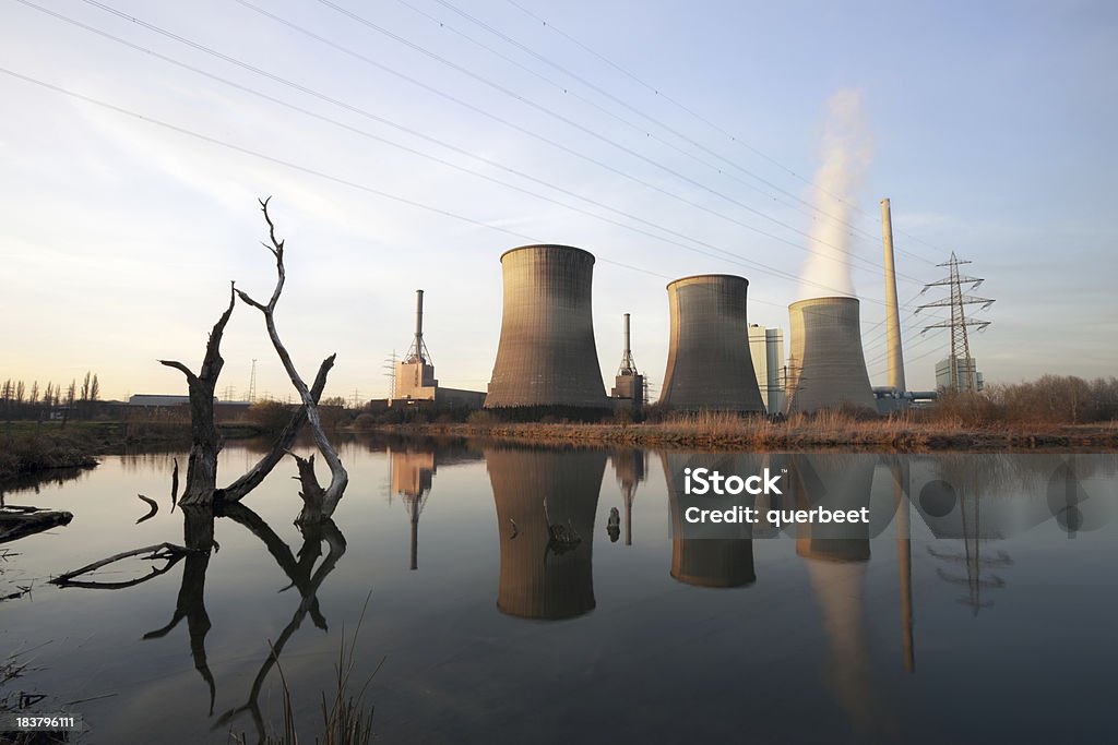 Kraftwerk mit toten Bäumen - Lizenzfrei Abgas Stock-Foto