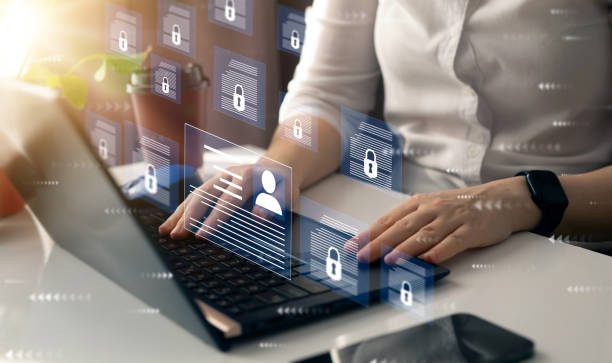 istock Employee confidentiality. Software for security, searching and managing corporate files and employee information.Corporate data management system and document management system with employee privacy. 1837968027