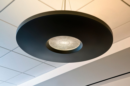 Modern office ceiling lamp hanging from acoustic ceiling..Take a look at our lightbox's of other related images.