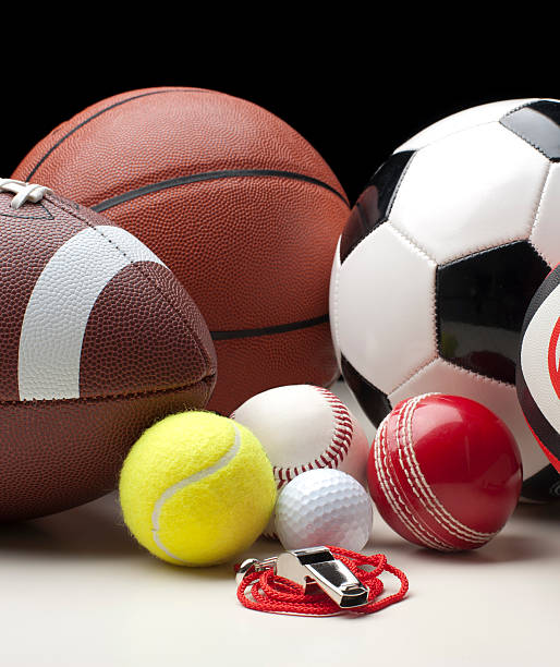 istock Sports balls with referee whistle 183798025