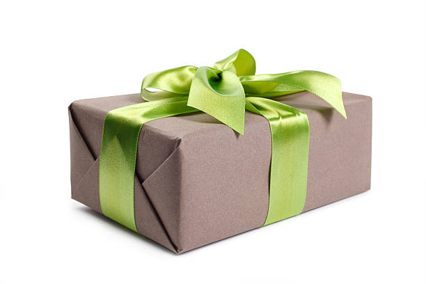 istock Grey gift box with green ribbon 183798177