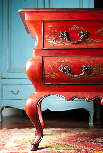 Bombay style Chinoiserie chest and vintage wardrobe