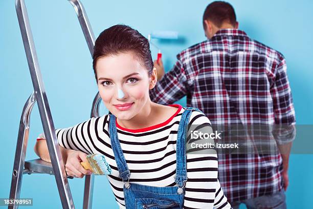Beautiful Female House Painter Stock Photo - Download Image Now - 20-24 Years, Adult, Adults Only