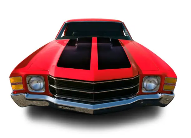 Red Chevrolet Chevelle from 1971. Clipping Path on Vehicle. Logos removed.