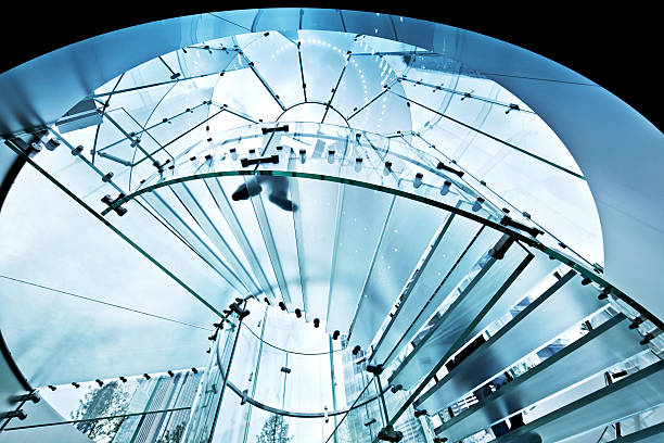 scalinata di vetro moderno - office indoors contemporary office building foto e immagini stock