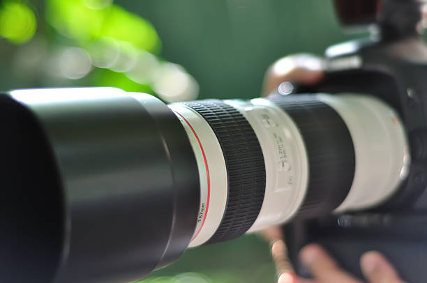 istock Photographer taking photos with long lens camera 183799863