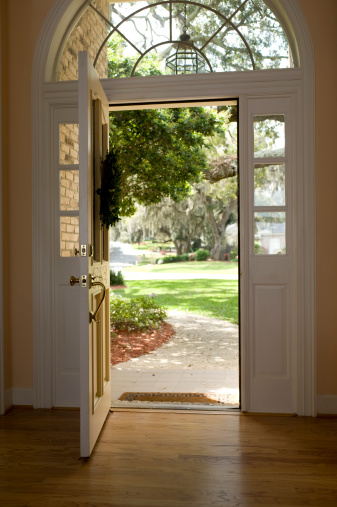 Shot from interior of home.  Open door to exterior.