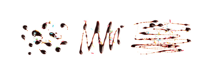Chocolate Sauce Smear Isolated, Choco Sauce Drop, Cream Line, Melt Chocolate Drizzle, Cocoa Sauce Flat Stroke, Brown Syrup Decoration, Soy Sauce on White Background