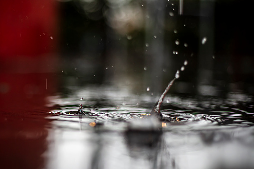 Close-up splashing raindrops.