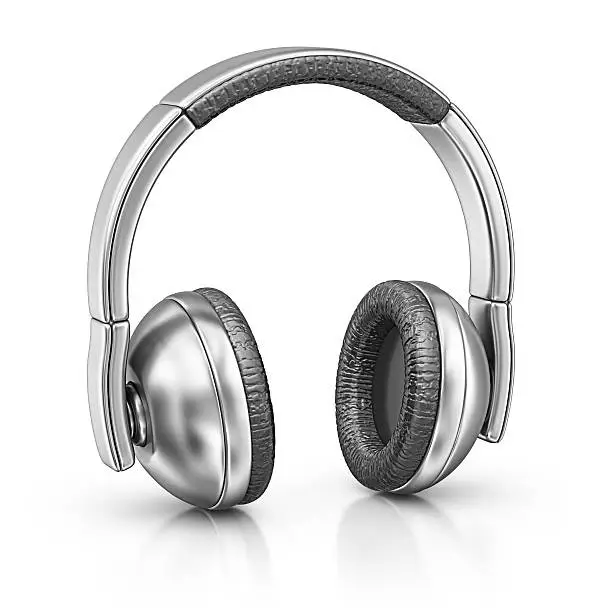 Photo of Silver headphones on white background