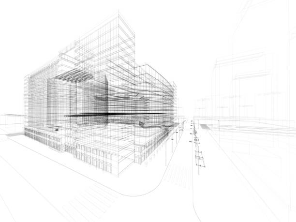 3 d abstrato arquitetura - city urban scene planning black and white - fotografias e filmes do acervo