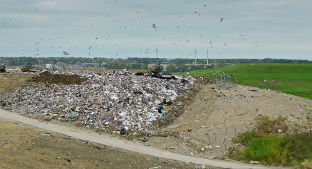 Drone Shot of a Landfill in Ottawa County, Ohio on a Cloudy, Fall Day