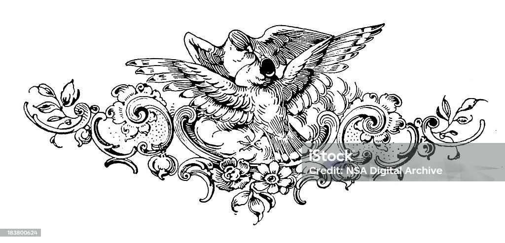 Приглашение на свадьбу Виньетка с голуби/античный дизайн иллюстрации - Стоковые иллюстрации Гравюра роялти-фри
