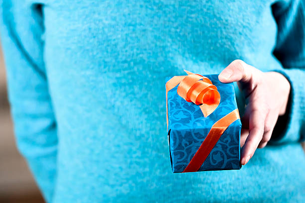 Giving a gift stock photo