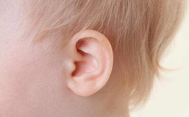 Baby girl's ear stock photo