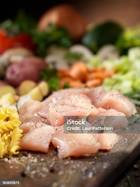 Raw Ingredients For Chicken Noodle Soup Stock Photo - Download Image Now - Cube Shape, Turkey Meat, Vegetable