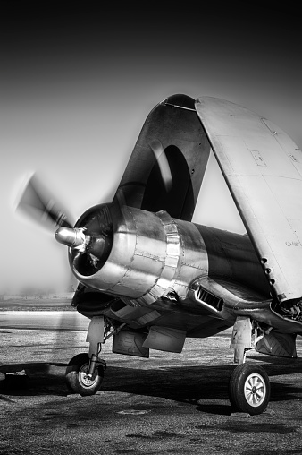 Vintage war plane in B&W with copy space 