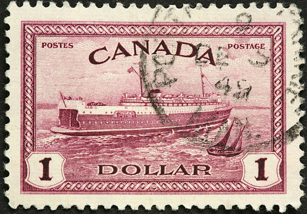 istock large car, passenger ferry on an old Canadian postage stamp 183804115