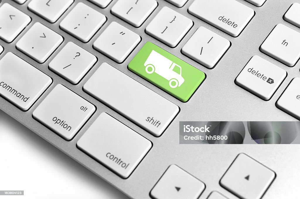グリーンモードの環境保護へのオンラインショッピングの配送キーボード - eコマースのロイヤリティフリーストックフォト