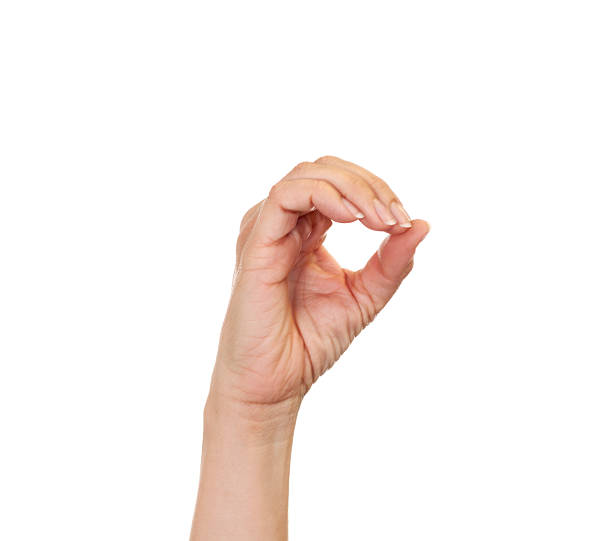 Caucasian female making the letter O using American Sign Language.