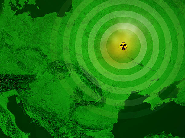 Map Ukraine Chernobyl Nuclear Disaster 3D render and image composing: Topographic Map of Ukraine with focus on the nuclear disaster at Chernobyl. A radioactive sign marks the place of the Chernobyl Nuclear Power Plant disaster on April 26, 1986. dnieper river stock pictures, royalty-free photos & images