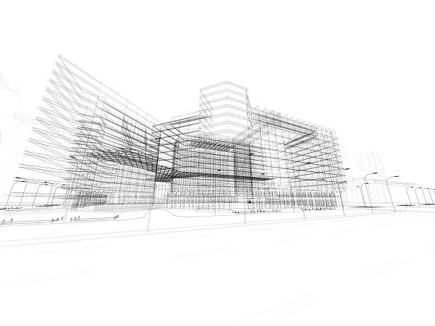 3 d abstrato arquitetura - city urban scene planning black and white - fotografias e filmes do acervo