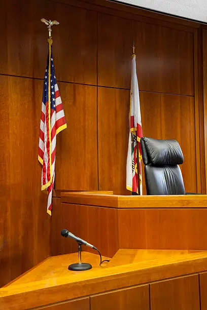 Photo of Courtroom Witness Stand and Bench