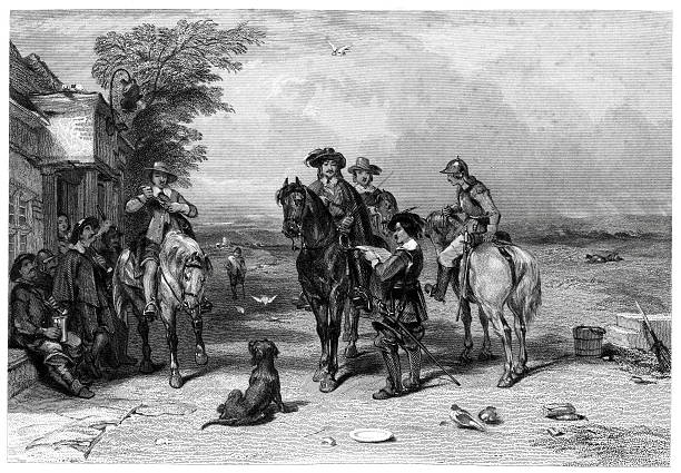 킹사이드 charles i 자신의 여행을 스코틀랜드 - cavalier stock illustrations